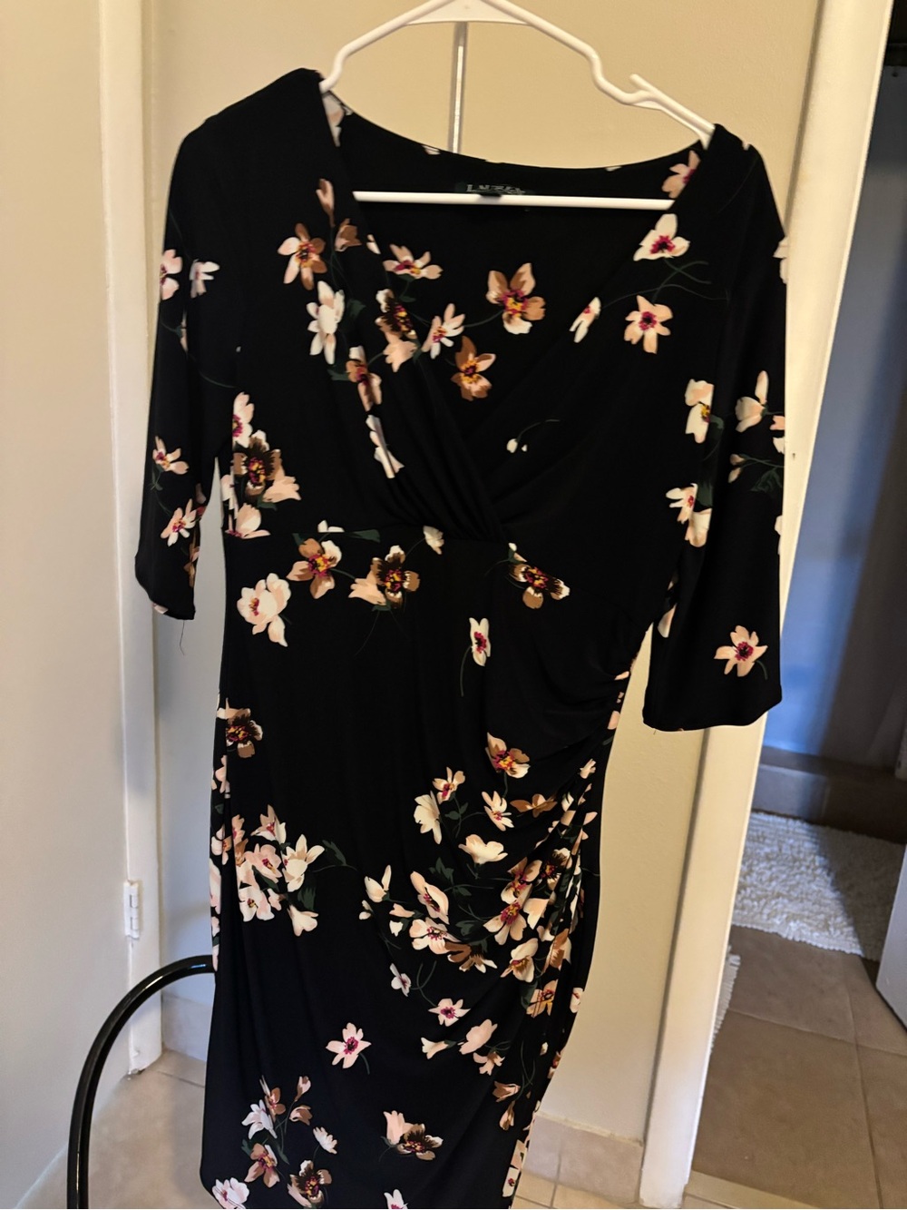 Ralph Lauren Black Floral Wrap-Style Midi Dress
